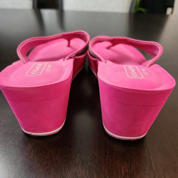 Coach Jaicee Poppy Beach Plaid Pink Wedge Flip Flop Sandals Size 6 - Picture 4 of 6